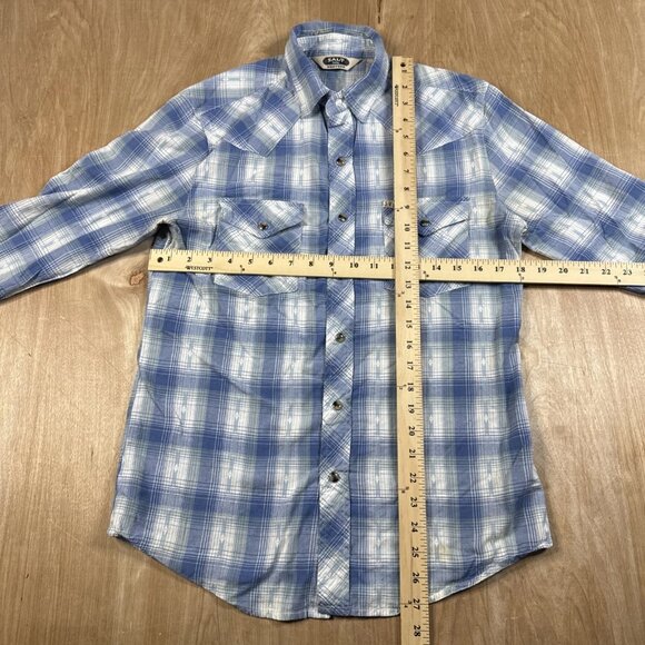Salt Valley Western Cowboy Pearl Snap Blue Plaid Long Sleeve Shirt Size Small - Picture 4 of 7